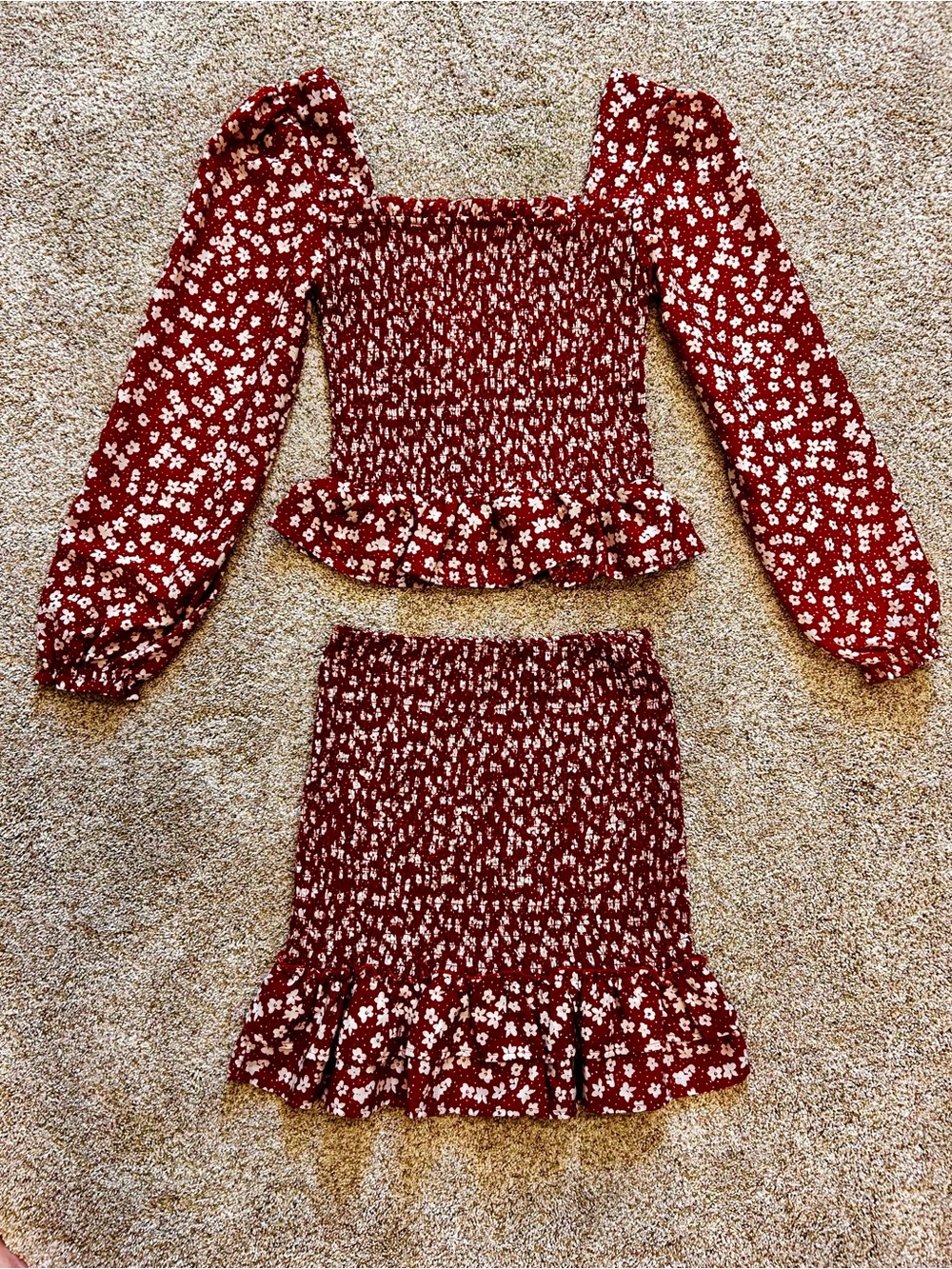 Crystal Doll Red Floral Smocked Mini Skirt